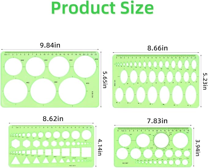 4 Pcs Drawing Template Drafting Stencil Ruler Circle and Oval Templates Plastic - Image 6