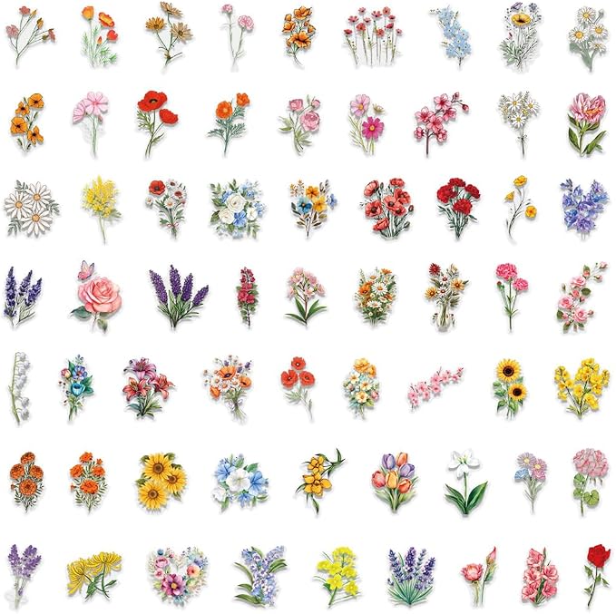 60Pcs Nature Flower Botanical PET Stickers Waterproof Aesthetic Floral - Image 4