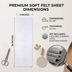 Black White Grey Felt Sheets 8"X 36" 1.6mm Thick 8 Pack Assorted Colors | Soft - Image 2