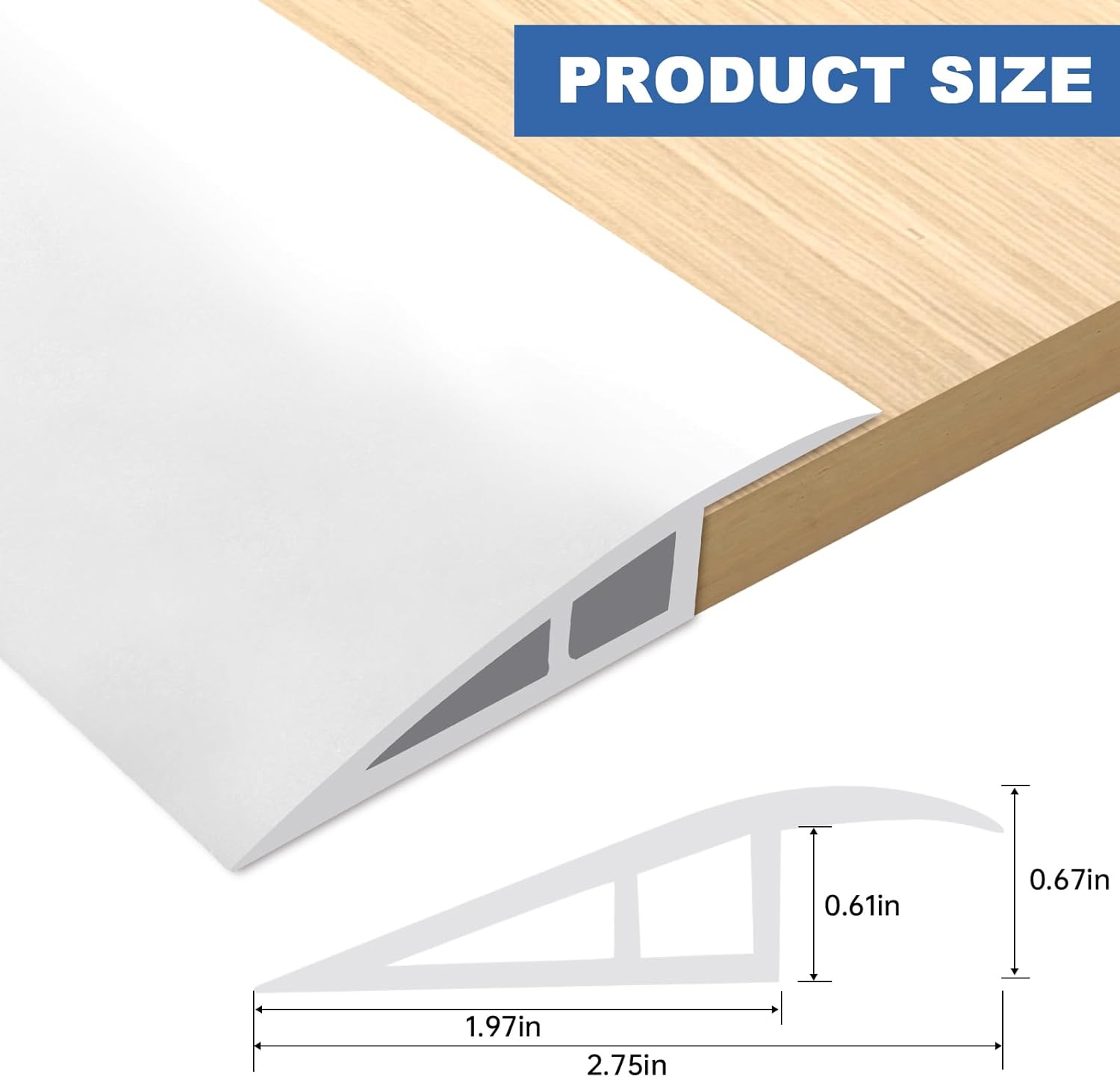 Vinyl Door Threshold Flooring Transition Strip Self Adhesive Carpet Edging Strip for Laminate Doorway Edge Threshold from 2/5" to 3/5" (White, 6.6 Ft)
