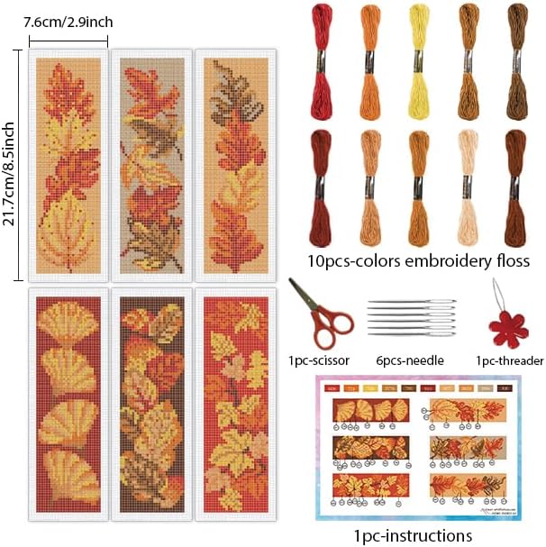 INFUNLY 6PCS Falling Leaf Cross Stitch Bookmark Kit - Image 2