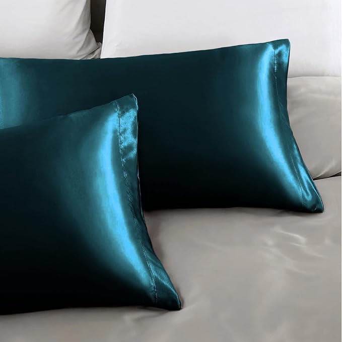 Aormenzy Satin Pillow Cases for Women Standard Size Set of 2, Dark Teal Satin - Image 4