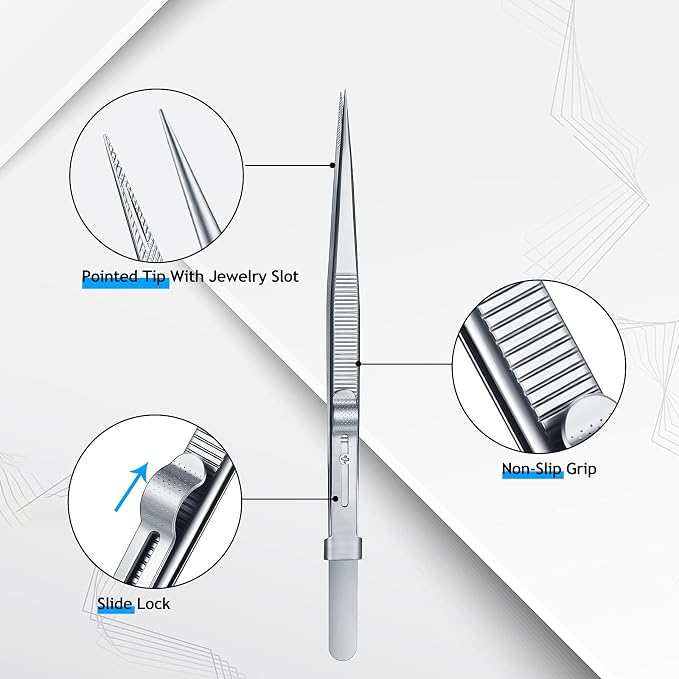Honoson 3 Pack Diamond Tweezers Gem Stone Jewelry Locking Tweezers Stainless - Image 3