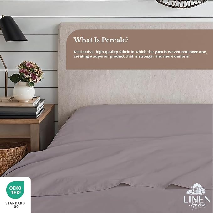 Linen Home 100% Cotton Percale 1 Flat Sheet, Twin Size - Image 4