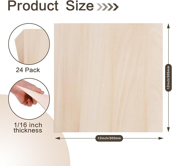 Balsa Wood Sheet, 24 Pack Plywood Sheets, Basswood Sheets 12X12X1/16 Inch - Image 4