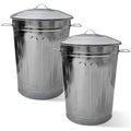 Plexon 2 Pack 13-Gallon Galvanized Steel Round Trash Can with Lid, Indoor and Outdoor Use, Durable Construction, Classic Design, Stylish