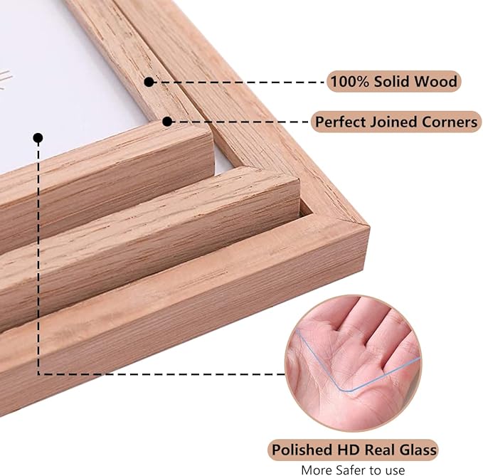 ATOBART 8x10 Set of 2 Oak Wood Picture Frame Solid Wooden Photo Frame Natural - Image 3