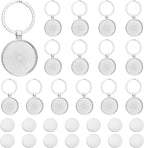 DICOSMETIC 15 Sets Keychain Pendant Tray 30mm/1.18" Platinum Alloy Cabochon by DICOSMETIC