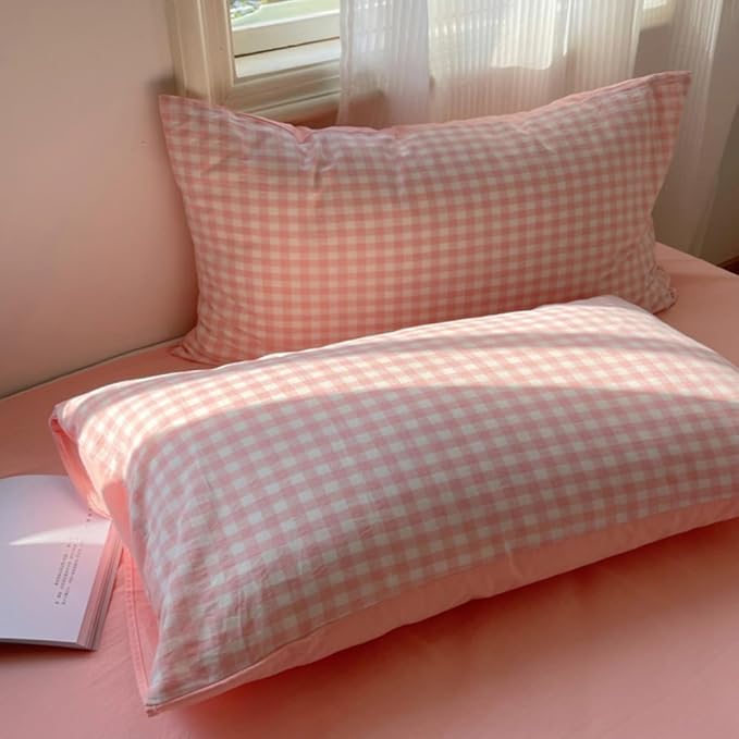 Nayoroom Gingham Duvet Cover King Size Reversible Pink Plaid Checkered Duvet - Image 7