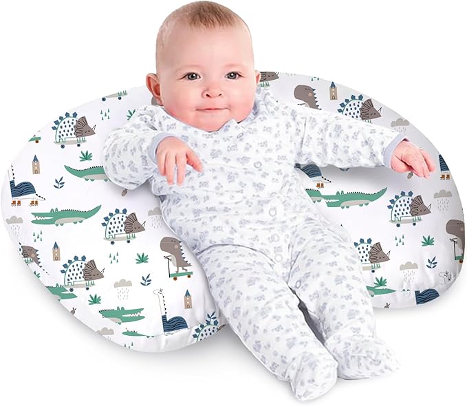 Little Grape Land Nursing Pillow for Infants, Breastfeeding Pillows, Baby Support Pillow for Nursing, Bottle Feeding, Tummy Time with Machine Washable Cover & Breathable Filling (Wild Dinosaur)