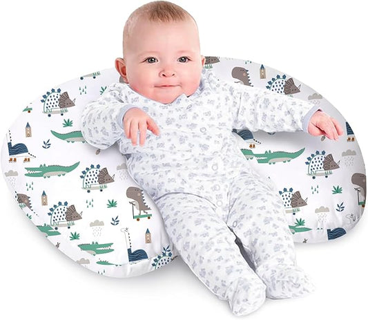 Little Grape Land Nursing Pillow for Infants, Breastfeeding Pillows, Baby Support Pillow for Nursing, Bottle Feeding, Tummy Time with Machine Washable Cover & Breathable Filling (Wild Dinosaur)