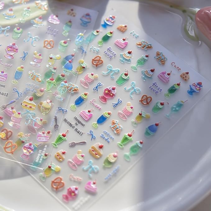 Summer Nail Art Stickers Decals Cherry Cake 5D Embossed Jelly Nail Decals 1PCS - Image 5
