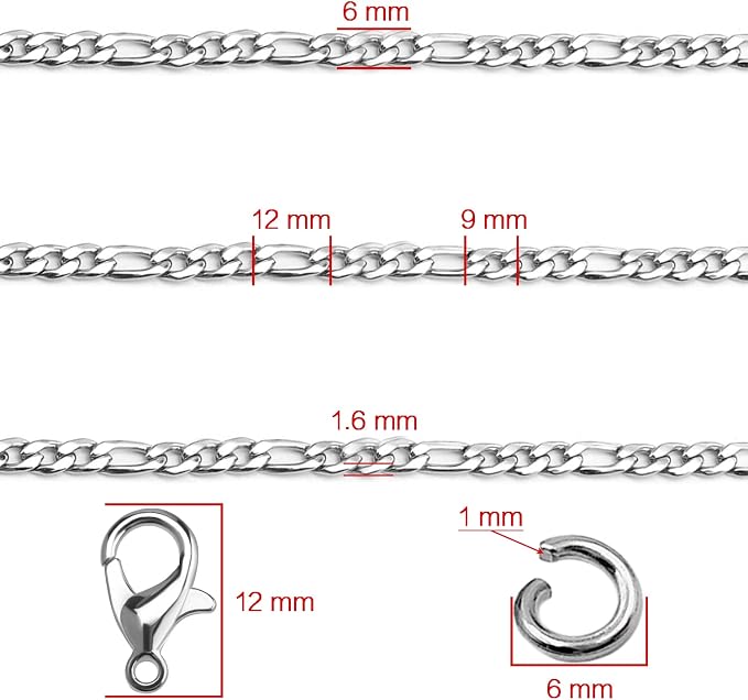 Jishi 16ft Figaro Chain Roll 6mm Silver Stainless Steel Necklace Chain - Image 3