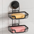 LEVERLOC 2 Tier Soap Holder, Soap Bar Dish for Shower Wall Mounted, Stainless Steel Suction Cup Sponge Holder for Bathroom Bathtub Kitchen Sink, Waterproof, Removable, Keep Dry, Black