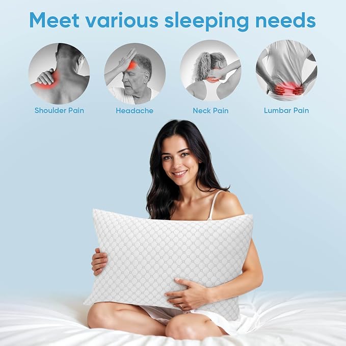 OAISZ Shredded Memory Foam Pillow, Queen Size Cooling Adjustable Firm Bed Pillow - Image 3