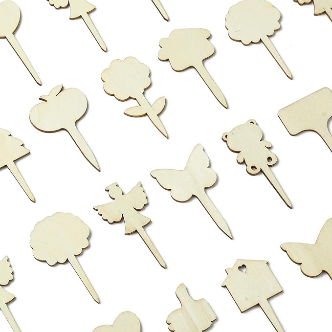 60 pcs 12 Styles Forest Theme Unfinished Wood Cutout Charms Butterfly Heart by Gythara