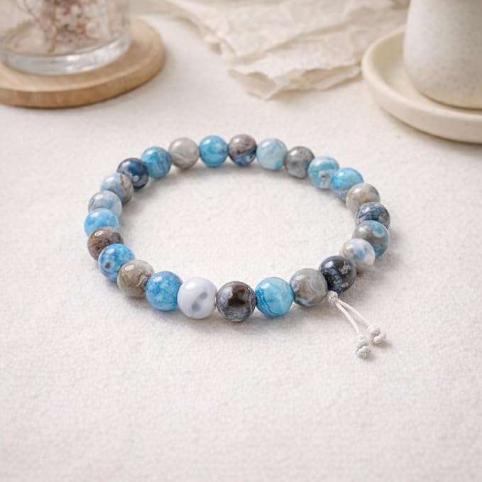 45pcs Round Loose Blue&Coffee Fire Agate Beads - Image 4