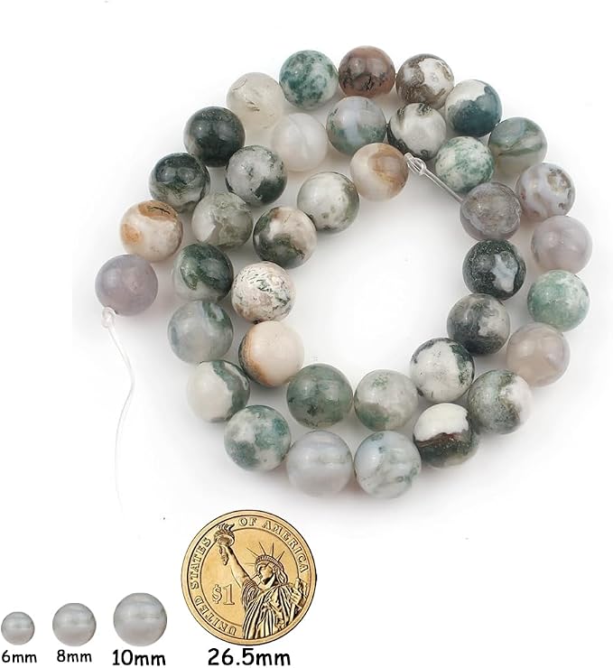 60pcs Round Loose Tree Agate Beads - Image 2