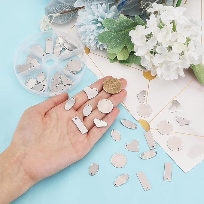 PH PandaHall 304 Stainless Steel Stamping Charms 60pcs 6 Style Blank Tags | - Image 3