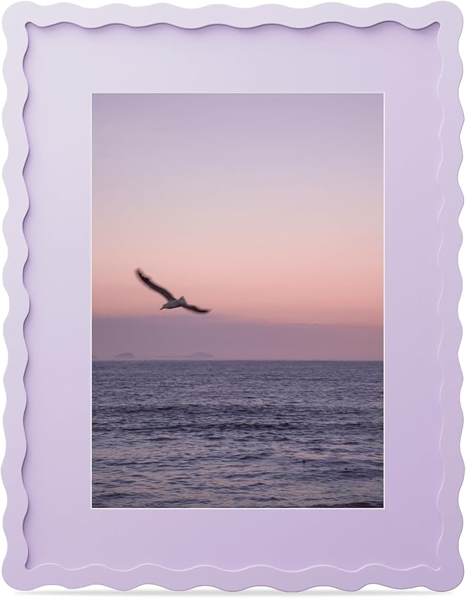 11x14 Picture Frame with Mat for 8x10, Wavy Edge Wooden Real Glass Photo Frame by THKRLOF