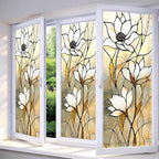 IVN Privacy Window Film Stained Glass Static Cling Window Film White Floral by IVN