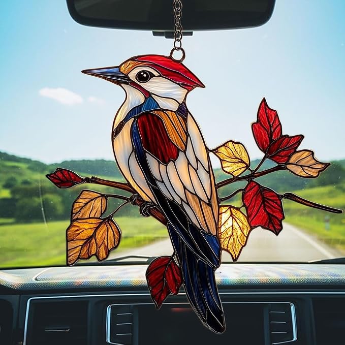 Red Woodpecker Acrylic Suncatcher Stained Glass Effect Window Car Hanging - Image 5
