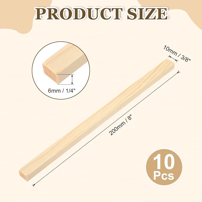 MECCANIXITY 10Pcs Wood Strips Slats, 1/4" x 3/8" x 8" Thin Wood Sticks Flat - Image 2