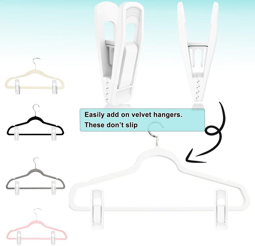 Hanger Clips for Velvet Hangers (White, 40 PCS), Non-Slip Plastic Clips Pant Skirt Hanger Clips for Flocking Hangers