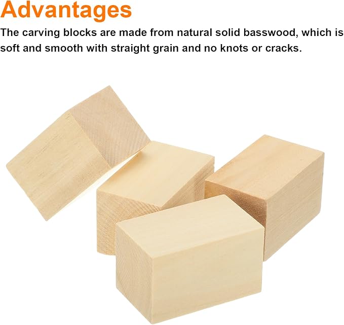 MECCANIXITY 4Pcs Basswood Carving Block, 1.2"x1.2"x2" Square Wooden Dowels - Image 3