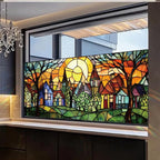 Colorful Fairy Village Stained Glass Window Film 17.71x39.97 Inch Sunlit Houses - Image 5