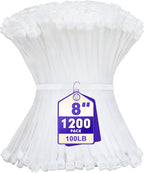 Zip Ties, RAZCC 1200pcs White Cable Zip Ties 8 Inch, Heavy Duty Plastic Wire by RAZCC