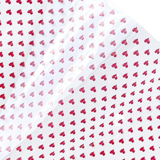ONEART | Red Heart Printed TPU Jelly Faux Leather 12 x 53 inches Transparent - Image 3