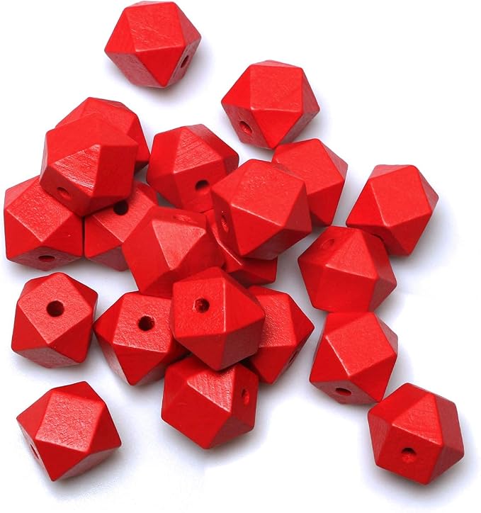 20mm Geometric Wood Beads Red Polygon Wooden Spacer Beads Decor - Image 6
