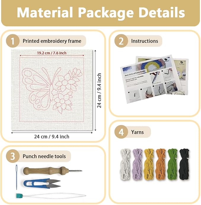 Doodlream Butterflies and Flowers DIY Punch Needle Embroidery Kit - Image 2