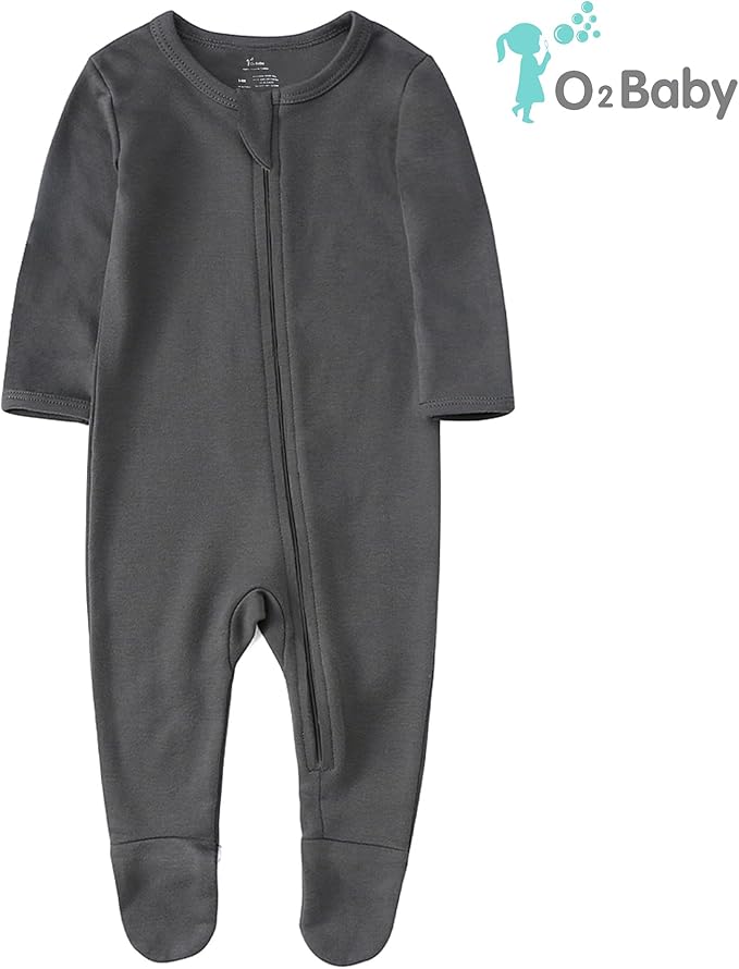 O2 BABY Baby Boys Girls Organic Cotton Zip-Front Sleeper Pajamas, Footed Sleep 'n Play