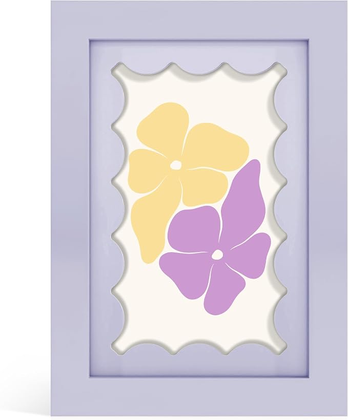 4x6 Picture Frame with Real Glass, Wooden cute 4 x 6 Photo Frame with Wavy Mat by THKRLOF