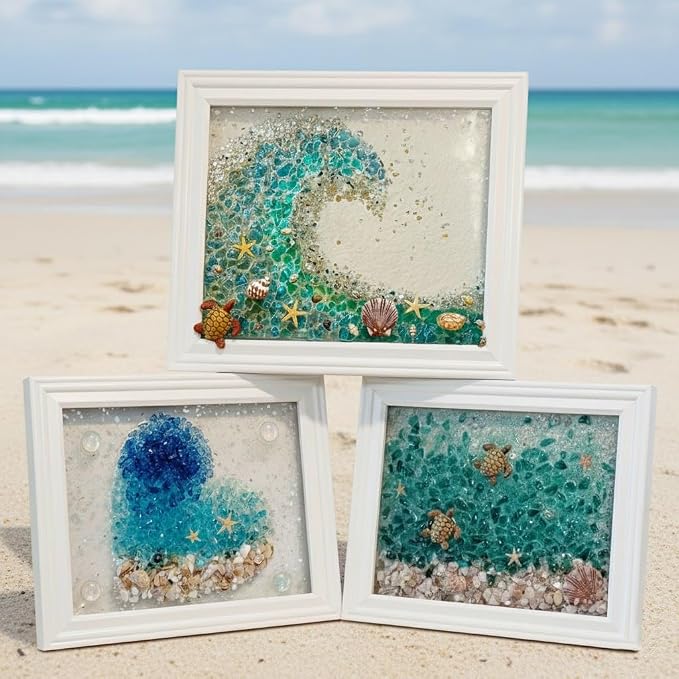 Sea Glass Art Kit, Mosaic Glass Photo Frame Set 9.5x7.5 Inch, Handcraft Style - Image 5
