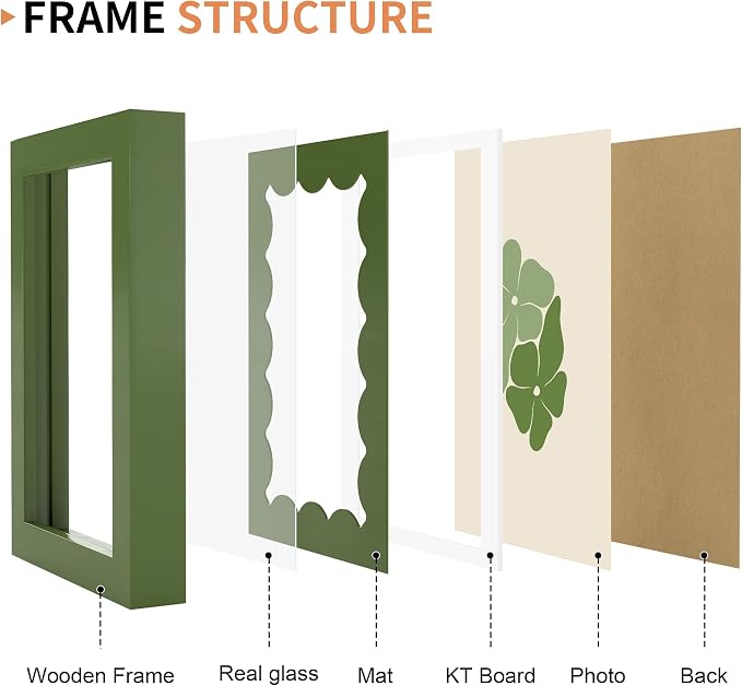 4x6 Picture Frame with Real Glass, Wooden cute 4 x 6 Photo Frame with Wavy Mat - Image 5