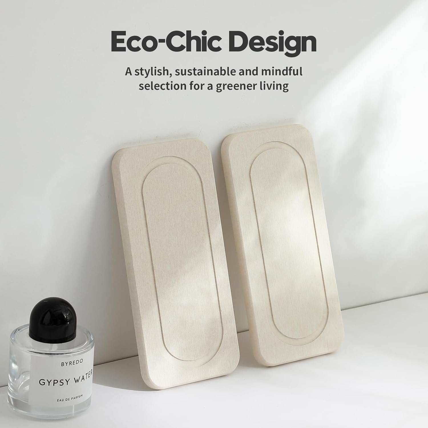 2Pack Diatomite Stone Sink Tray, Water Absorbing Faucet Mat for Kitchen & Bathroom Counter, Quick Dry Decorative Soap Dish Makeup Vanity Caddy,Dispenser Sponge Holder Organizer, Beige-8"x 3.8"