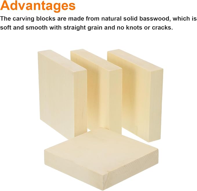 MECCANIXITY 4Pcs Basswood Carving Block, 0.8"x4"x4" Square Wooden Dowels Blocks - Image 3