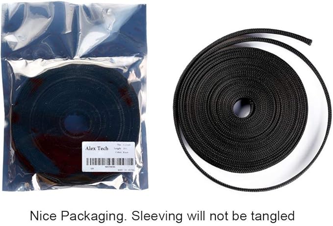 50ft - 1/4 inch & 1/2 inch PET Expandable Braided Sleeving – Black – Alex Tech - Image 6