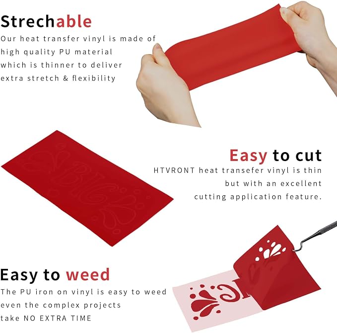 HTVRONT Red HTV Heat Transfer Vinyl Bundle: 24 Pack 12"x12" Iron on Vinyl | Red - Image 7