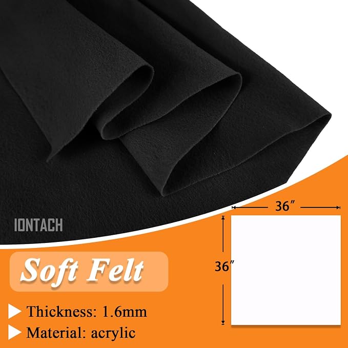 IONTACH 36" X 36" Black Soft Felt Fabric 1.6mm Thick | Felt Sheets - Image 3