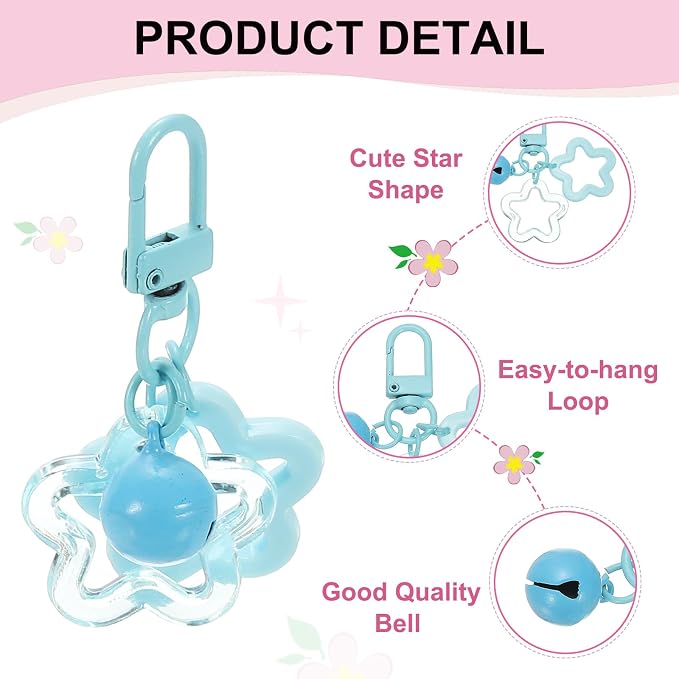 PATIKIL Star Keychain, Candy Color Acrylic Pentagram Keychain Stars Charms Bell - Image 3