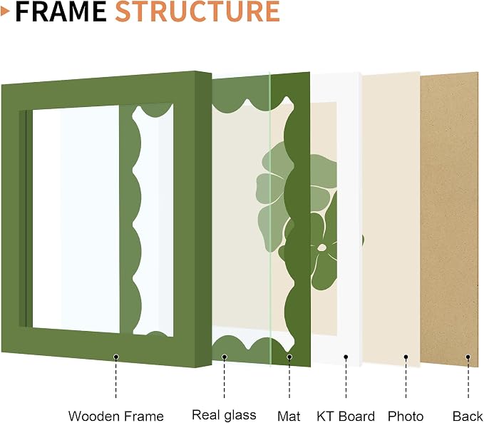 5x5 Picture Frame with Wavy Mat, Wooden Real Glass 5 x 5 Photo Frame - Image 5