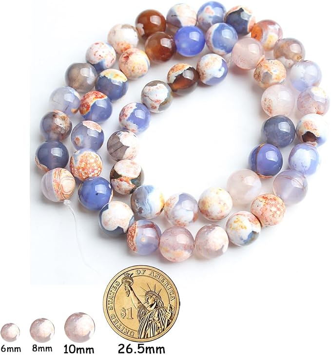 45pcs Round Loose Blue and Orange Fire Agate Beads - Image 2