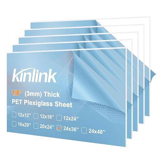 KINLINK 24x36 Plexiglass Sheets 1/8 inch Thick, 3mm Clear PET Plastic Sheet by KINLINK