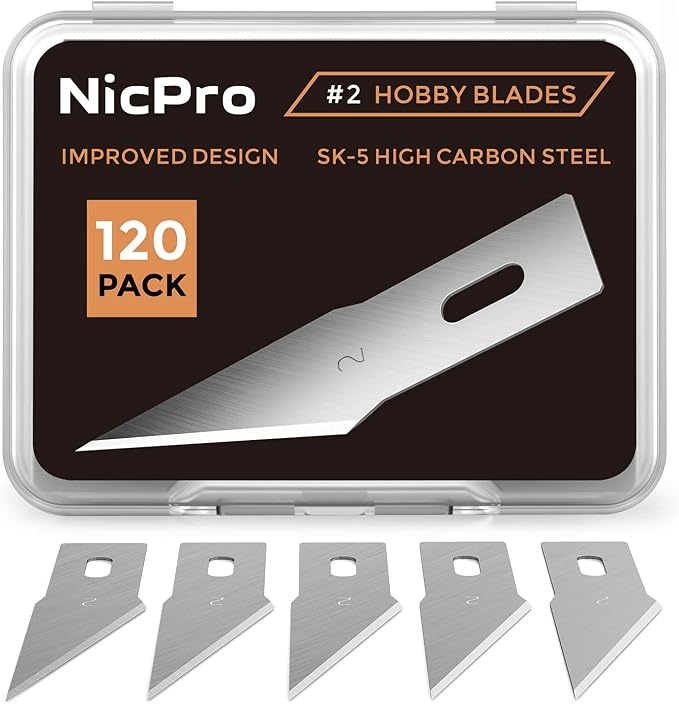 Nicpro 120 PCS Hobby Blades Set SK-5, Utility Refill #2 Art Blades Refill by Nicpro