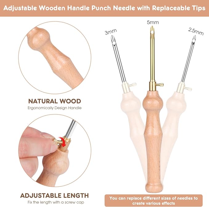 MSDADA 21PC Punch Needle Kit, Adjustable Punch Needle Tool, Wooden Handle - Image 3