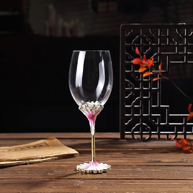 Simcat Handmade Painted Enamel Flower Glass Wine Glasses Transparent Refined - Image 3
